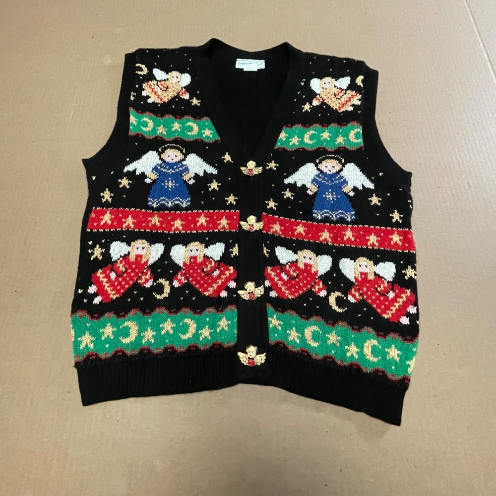 Vintage 90s Sweater Loft Made in USA Christmas Angel Novelty Button Knit Sweater